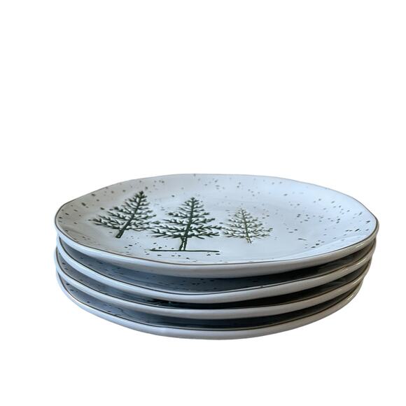 Potter's Studio Christmas Pine Tree Salad Plates 7.5in Green & White Holiday NEW - Picture 4 of 10